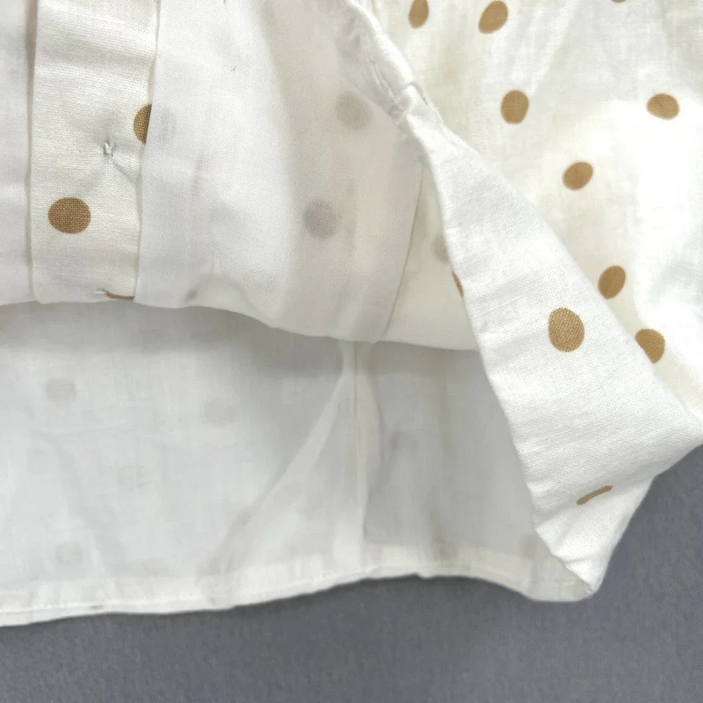 LPA Shirt Womens Medium White Linen Puff Sleeve Crop Top Button Front Polka Dot - Picture 8 of 14